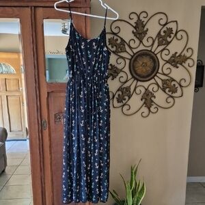 Maison Jules Navy Anchor Print Maxi Dress